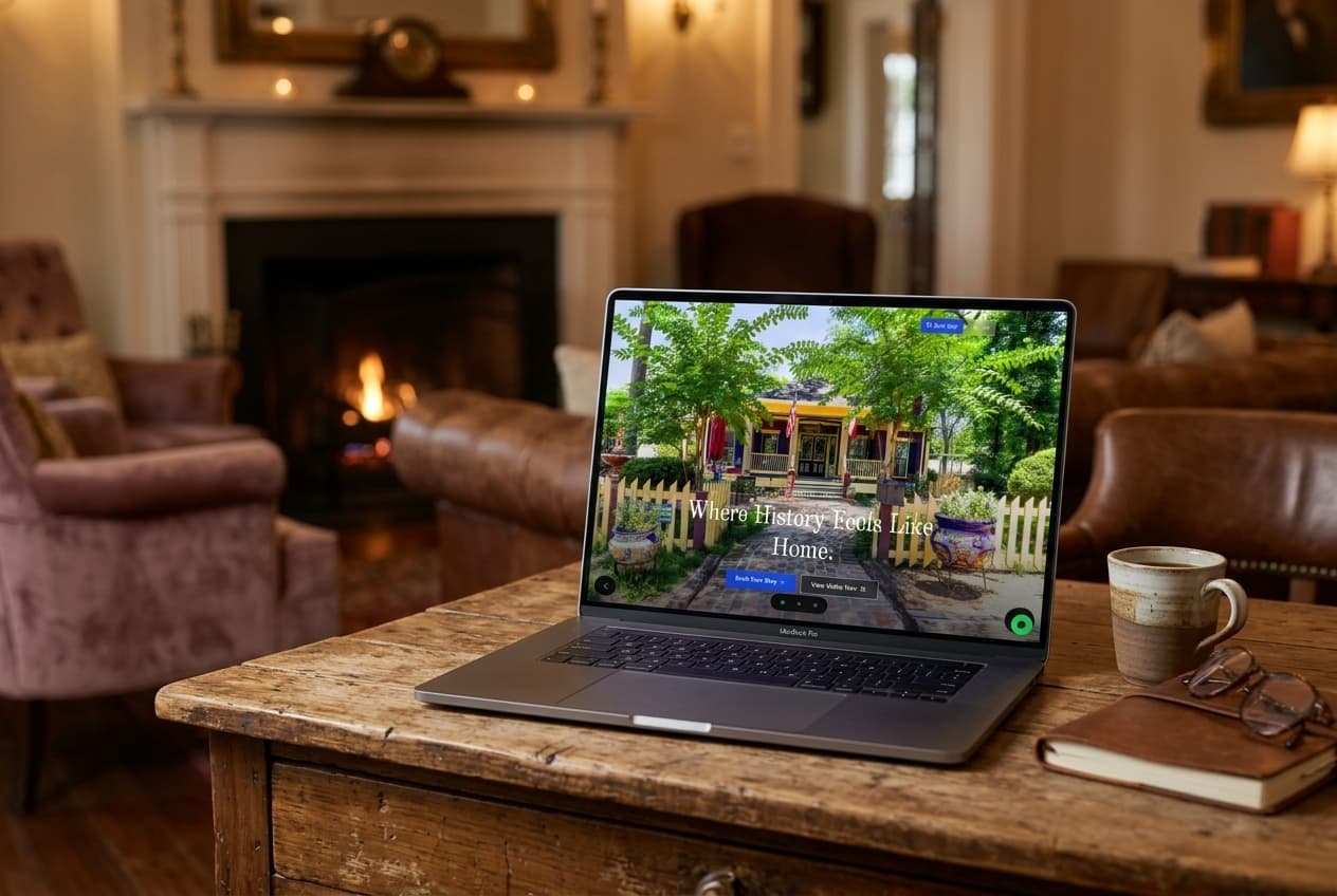 The Steamboat Inn website mockup on a laptop